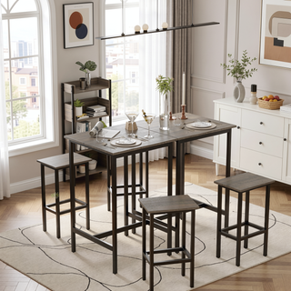 Sunvega Grey Minimalist Bar Table Set with 2 Industrial Stools and Iron Frame