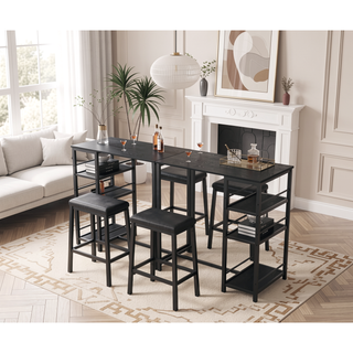 Sunvega Compact Rustic Brown Wood Kitchen Dining Table Set for 4 with Chairs