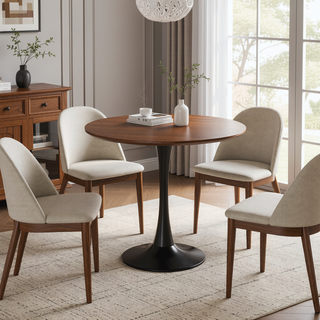 Sunvega Black Round Tulip Dining Table with MDF Top for Kitchen Living Room Office