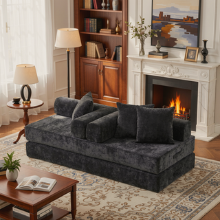 Sunvega Convertible Chenille Folding Sofa Bed with Pillows for Living Room