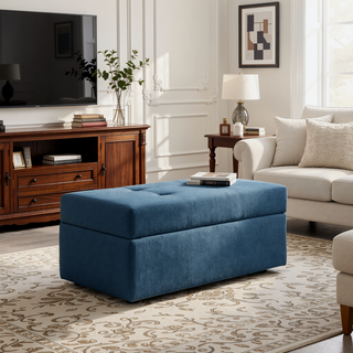 Sunvega Contemporary Tufted Waffle Stitch Storage Ottoman with Rolling Casters