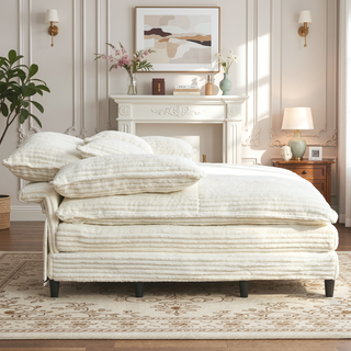 Sunvega Oversized Corduroy Chaise Lounge Chair with Fluffy Cushions and 4 Adjustable Gears