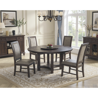 Sunvega Transitional Round Dining Table with White Marble Top and Lazy Susan