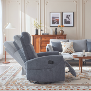 Sunvega Manual Recliner Chair with 360 Degree Swivel and Rocking Function in Grey Fabric