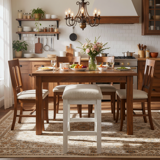 Sunvega Modern Farmhouse Counter Height Dining Bench with Antique White Finish and Upholstered Seat