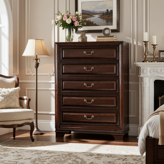 Sunvega Modern Tall Dresser Chest with Five Molded Drawers and Antique Metal Handles