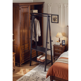 Sunvega Dark Espresso Wooden Coat Rack with Shelves and Knob Hooks