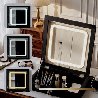 Sunvega 27.9" Black Makeup Vanity Desk with Flip Top LED Mirror and Charging Station