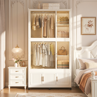 Sunvega Portable Wardrobe Closet Storage Organizer with 9 Magnetic Doors and Hanging Rod