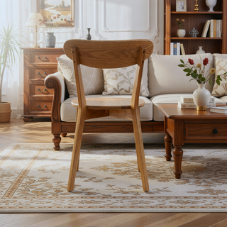 Sunvega Solid Oak Wood Dining Chairs Set of 2 with Curved Backrest and Non-Slip Feet