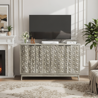 Sunvega Modern Sideboard Cabinet with 4 Diamond Relief Doors for Living Dining Room