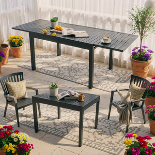 Sunvega Expandable Aluminum Patio Dining Table with E-Coating for 4-6 Person