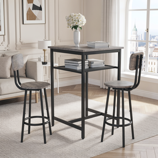 Sunvega Foldable Counter Height Bar Table Set with 2 Stools and Iron Frame