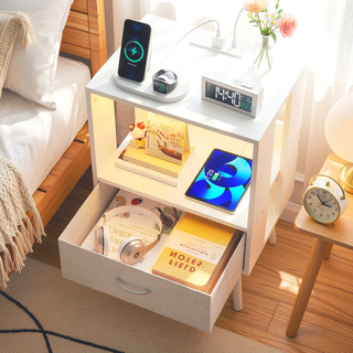 Sunvega 2 Pack Modern Nightstand with USB Charging Station and Remote Control LED Light