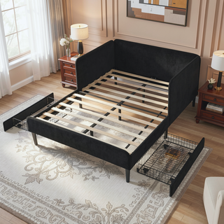 Sunvega Twin Size Upholstered Sofa Bed Frame with 2 Storage Drawers and Velvet