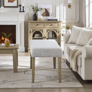 Sunvega Upholstered Dining Bench with Beige Gray Finish and Contemporary Style