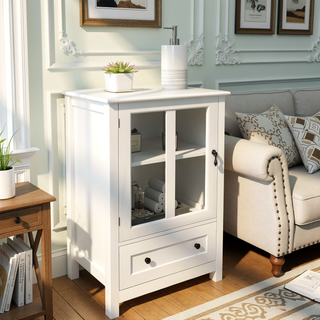 Sunvega Buffet Storage Cabinet with Single Glass Doors and Unique Bell Handle