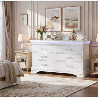 Sunvega White 2 Drawer Nightstand with Spacious Storage and LED Lighting