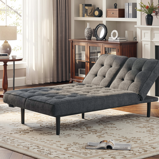 Sunvega Dark Gray Contemporary Futon Sofa with Adjustable Headrest and Biscuit Tufting