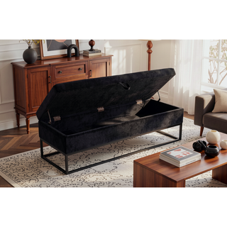 Sunvega 58.6" Contemporary Velvet Storage Bench with Button Tufted Top for Bedroom