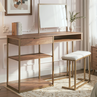 Sunvega Chic Brown Storage Cabinet with Spacious Drawer and Open Shelving