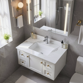Sunvega Sintered Stone Vanity Top with Ceramic Sink and Backsplash for Bathroom
