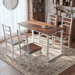 Sunvega Industrial Style Five-Piece Table and Chair Set with Backrest for Various Scenarios