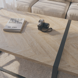 Sunvega Modern Industrial Rectangular MDF Light Wood Dining Table for 4-6 People