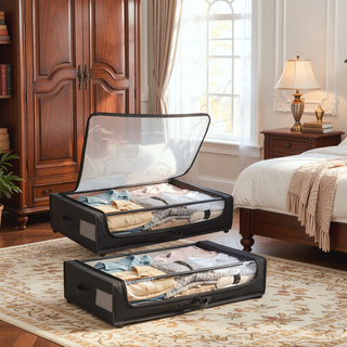 Sunvega Under-Bed Rolling Storage Container Set with Clear Zippered Cover and Smooth-Glide Wheels
