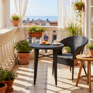 Sunvega Round Bar Table for Patio Made of All Weather Wicker and Iron Frame