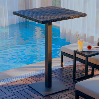 Sunvega Hand Crafted Multibrown Polyethylene Wicker Square Bar Table with Iron Frame