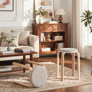 Sunvega Solid Wood Stackable Bentwood Stools with Round Top for Dining Room
