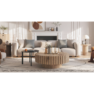 Sunvega Modern Minimalist Round Coffee Table with Natural Wood Texture for Living Room