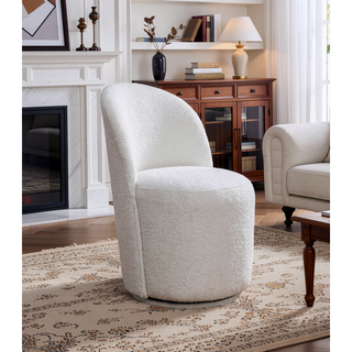 Sunvega Hollis Beige Boucle Swivel Side Chair Set with Full Foam Seat