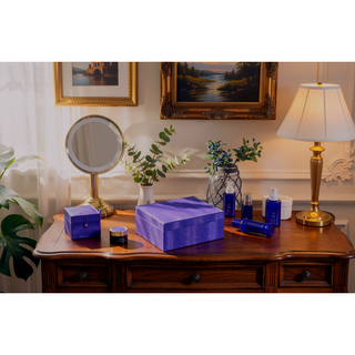 Sunvega Azure Blue Leatherette Jewelry Case with Mirror and Hidden Storage Compartments