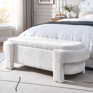 Sunvega Large Linen Upholstered Storage Bench with Foam Seat for Living Room