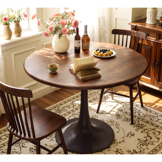 Sunvega Modern Round Dining Table with MDF Top and Sturdy Steel Base for Kitchen