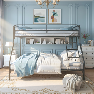 Sunvega Heavy Duty Twin Over Full Metal Bunk Bed with Enhanced Guardrail and Inclined Ladder
