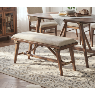 Sunvega Modern Design Brown Finish Wooden Frame Fabric Upholstered Seat Bench