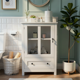 Sunvega Buffet Storage Cabinet with Single Glass Doors and Unique Bell Handle