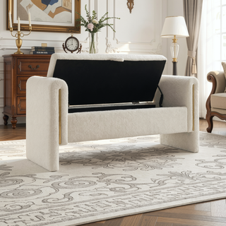Sunvega Modern Teddy Upholstered Storage Bench with Arms for Living Room Bedroom