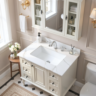 Sunvega Sintered Stone Vanity Top with Ceramic Undermount Sink and Backsplash