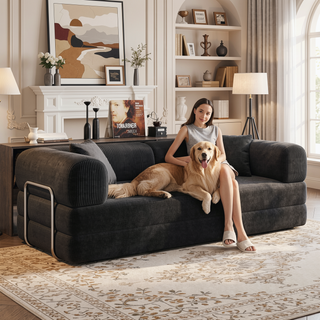 Sunvega Modular Sectional Sofa Bed with Pillow Back Support Armrest in Corduroy Fabric