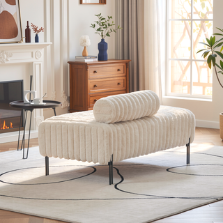 Sunvega Upholstered Adjustable Back Mini Loveseat Sofa Bench with Metal Legs