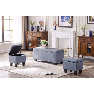 Sunvega Large Storage Ottoman Bench with Tufted Linen Design for Living Room
