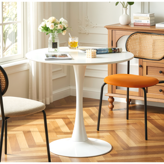 Sunvega Modern Round Dining Table with MDF Top and Sturdy Steel Base for Kitchen