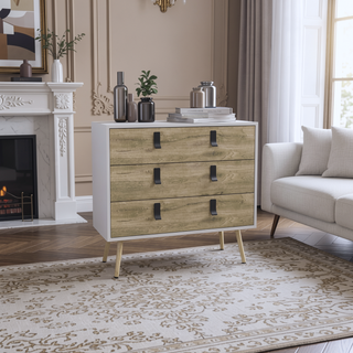 Sunvega 3 Drawer Dresser with Chic Metal Handles and Sturdy Wooden Legs