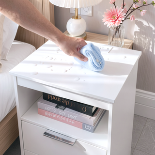 Sunvega White Wooden End Table with Charging Station and 2 Drawers for Bedroom