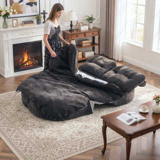 Sunvega Modern Corduroy Convertible Sofa Bed with Pillows and Quilt for Living Room