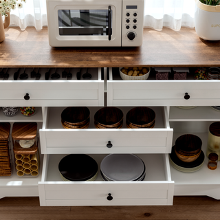 Sunvega Modern Farmhouse White Buffet Cabinet with Hutch for Kitchen Storage and Dining Room